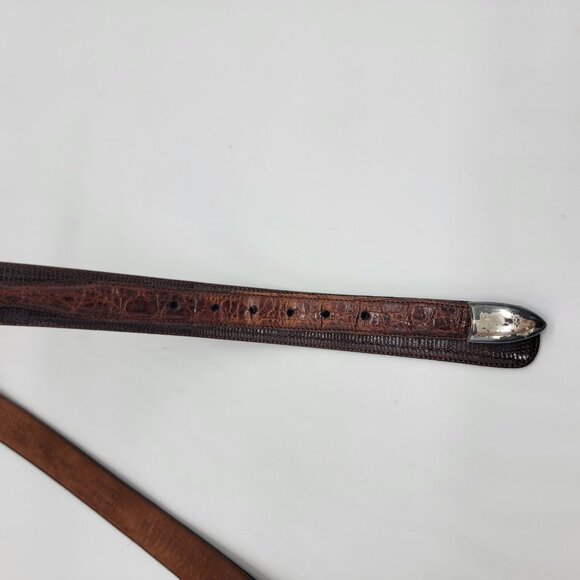Cale Belt Spain Genuine Lizard & Crocodile 3 Piece Buckle Size 38 Chili Brown - Picture 4 of 12